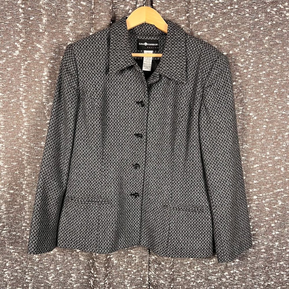 Sag Harbor Women's Wool Blend Lined Button Down Suit Coat Jacket Blazer Size 14P